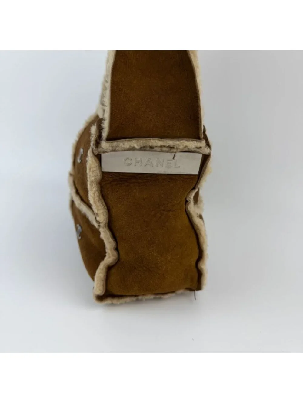 Chanel CC Logo Shoulder Bag Brown Shearling Suede Vintage - Picture 3 of 15